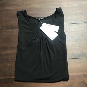 EILEEN FISHER U GATHERED NECK BLACK TANK LONG, SIZE MEDIUM